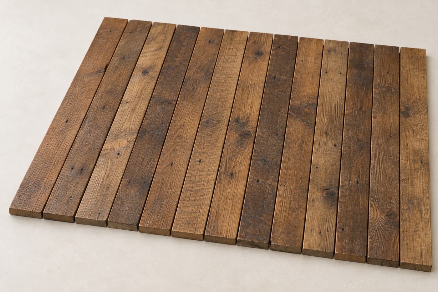 Oiled reclaimed wood boards with a rich warm brown satin finish and deepened grain