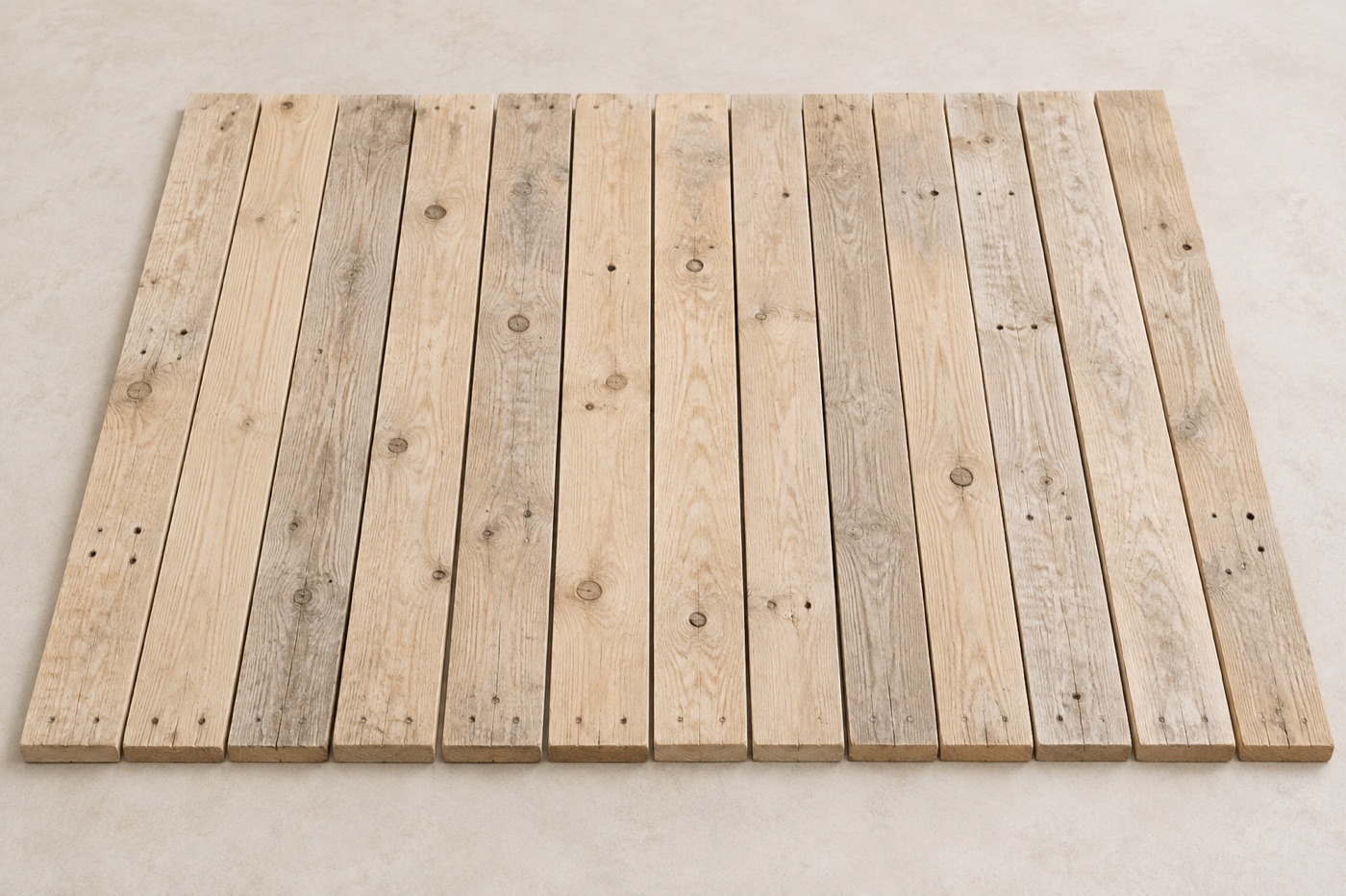 Pale blonde reclaimed pine boards with a clean sanded surface and subtle grain